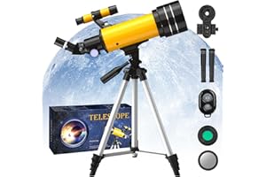 HAUEA Télescope 70MM, Ouverture 400MM (20X-200X), Télescope Astronomique Réfracteur, FMC Haute Transmission, Trépied, Adaptateur Téléphone, Télécommande, Cadeaux d'astronomie pour Enfants Adultes Débutants