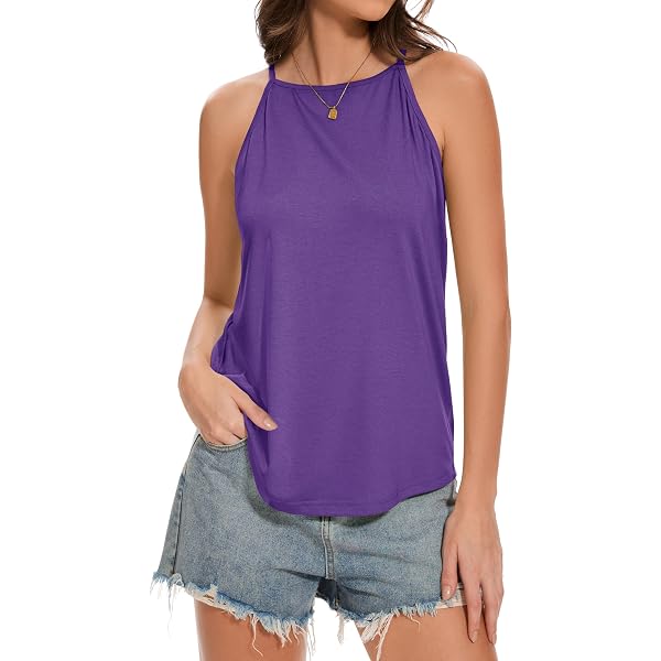 XiaoMaAnJi Plus Size Lace Hem Flowy Tank Top For Women - Purple, 1X, Scoop Neck & Sleeveless - View #3