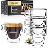 ElbFuchs® Tazas de Espresso Doble Pared [4x150 ml] | Apilables para Ahorrar Espacio | Aislamiento Térmico con Asa | Diseño Pr