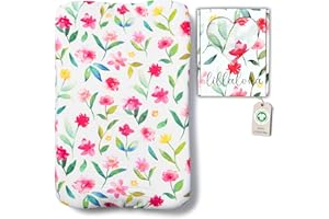 LILLALOHA Housse Matelas à Langer 50x70cm Extensible - 100% Gaze de Coton Bio GOTS, Sain, Ultra Doux et Respirant – Idéal Peaux Sensibles – Coffret Cadeau Prêt à Offrir – Motif Fleurs Aquarelle, Fille