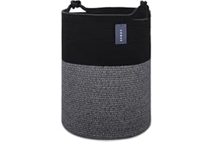 COMSE Extra Large Blanket Basket, Tall Woven Storage Basket, Nursery Hamper, 40 x 55 CM, Cotton Rope Laundry Hamper for Toys Clothes Towels, Black