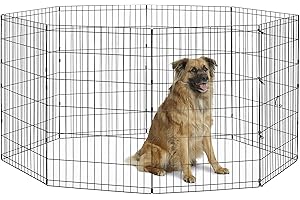 New World - Corral plegable de metal para perros y mascotas sin puerta, incluye estacas de conexión a tierra y proporciona 1,5 metros de espacio de juego, 91 cm de alto, revestimiento E-Coat negro