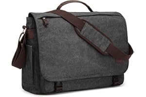 S-ZONE 17.3 Inches Laptop Messenger Bag Extra Large Men Canvas Briefcase Crossbody Satchel Shoulder Bag with Luggage Sleeve