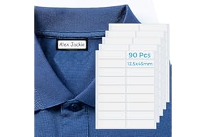 KTRIO 90 PCS Name Labels for Clothes, 12.5x45mm Waterproof White Clothing Labels No Iron, No Sew, Stick-On Name Tags for School Uniforms, Day Care, and More