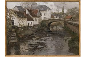 InSimSea Gerahmte Vintage-Landschafts-Wandkunstdrucke, 30,5 x 40,6 cm, Flussufer, kleine Stadt, Leinwanddrucke, Heimdekoration, rustikale Bauernhaus-Wanddekoration für Schlafzimmer, Wohnzimmer,