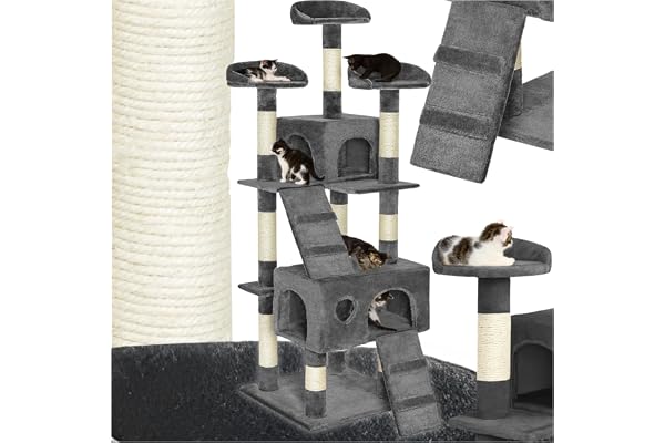 tectake® Arbre à Chat très Solide Griffoir pour Chat en sisal H170 cm, Maison pour Chats Jeux Appartement avec Grattoir Niche Couchage Echelle Accessoire Chats