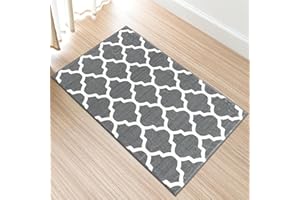 Comart, Tappeto Shedir Arredo, a Pelo Corto, Morbido, per Salotto, Camera da Letto, Design Moderno e Elegante, Arredamento Classico e Contemporaneo, Stampato, Grigio con Decoro Bianco 50x80 cm