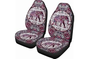 ‎CHAQLIN chaqlin Ethnische Mandala Boho Indian Elephant Autositzbezüge für Frauen Mädchen Fahrzeug Auto Dekoration Vordersitz Schutzhülle Tasche Komplettset von 2 Passend für die meisten PKW SUV und Van
