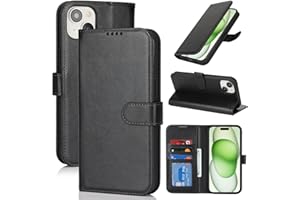 Zouzt Hülle für iPhone 15 Plus / 14 Plus 6,7-Zoll, Stoßfestes PU Leder Handyhülle Lederhülle Klapphülle mit Kartenhalter und Standfunktion Flip Leather Wallet Phone Cover (Schwarz)