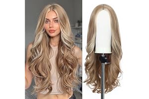 Esmee Pelucas de pelo sintético rizado de 24 pulgadas para mujeres con raya en medio rubio