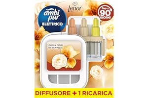 Ambi Pur 3Volution Profumatore per Ambienti, 1 Diffusore Elettrico Ambiente e 4 Ricariche, Fragranza Oro e Fiori, Teconologia Elimina Odori, Fino a 90 Giorni di Profumo per Ricarica