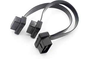 LoongGate OBD-II Splitter Y Cavo Ultra Low Profile - 1 maschio a 2 femmina OBD2 Car Extender Cable Adapter - Full 16 pin pass through 90 angolato Flat Noodle Cable - 0,3 Metri