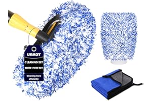 URAQT pokrowiec na szczotkę do mycia samochodu, 4 szt. Zestaw do mycia samochodu z mikrofibry, z 2 szt. Ściereczki samochodowe i 1 szt. Rękawiczki do mycia samochodu do czyszczenia i pielęgnacji