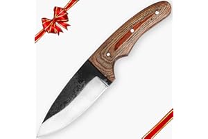 Hobby Hut HH-343 Coltello da Caccia con Fodero, 20,32 cm 1095 Coltello Bushcraft in Acciaio al Carbonio, Coltello a Lama Fissa, Manico in Legno Pakka Progettato per la Caccia e Il Campeggio