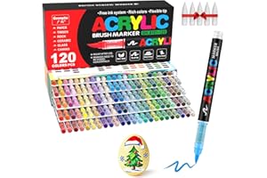 JRQ 120 Couleurs Feutre Acrylique, Stylos Acryliques à Pointe Pinceau pour le Coloriage, Marqueur Peinture Acrylique Pinceau Pour Papier, Céramique, œufs de Pâques, Bois, Toile, Tissu, Verre, Métal