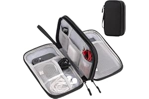 Arae Étanche Sac de Câble de Voyage Grande Capacité Antichoc, Organisateur Portable Double Couche pour Accessoires Électroniques, Compact pour Tech Gadgets, S, Noir