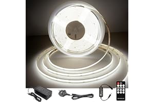 TTWAY COB LED Strip Lights, Dimmable LED Strip Kit 6000K, Super Bright 24V LED Tape Lights CRI90+ with RF Remote and UKCA Power Supply for DIY Home Decoration, 10M, 3840LEDs, Cool White.