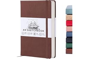 Beechmore Books A5 Sketchbook – 5.8x8.3 Premium Vegan Leather Bound Large Sketch Book Hardcover with 156 Thick 160gsm Perforated Ivory Pages, Blank Sketch Pad, Gift Boxed Back Pocket, Ribbon Bookmark