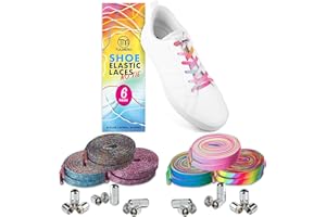 TULMERO 6 Pak płaskie sznurowadła bez wiązania - gumowe sznurówki z szybkim metalowym zapięciem - sznurówki elastyczne sznurowadła dla dorosłych i dzieci - płaskie elastyczne sznurowadła