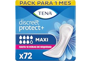TENA Discreet Maxi x72 - Compresas Muy Absorbentes para Incontinencia y Pérdidas de Orina abundante - Hasta 12 Horas de Sequedad - 6 Paquete con 12 Bolsitas Individuales