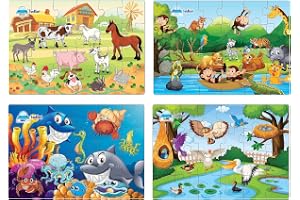 FunBlast Kids Puzzles for Kids, Animal and Birds Jigsaw Puzzle for Kid of Age 3-5 Years, Set of 4-96 Pcs Puzzle (Multicolor, Size 30X22 CM)