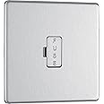 BG Electrical Unswitched Fused Spur Connection Unit, Double Pole, Screwless Front Plate, Slim Profile, Premium Flatplate, Brushed Steel, 13A, FBS54