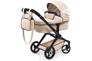 Bayer Design 17075AA Carrozzina per bambole Xeo con borsa, regolabile in altezza, maniglione girevole, trasformabile, ruote anteriori mobili, cestino integrato