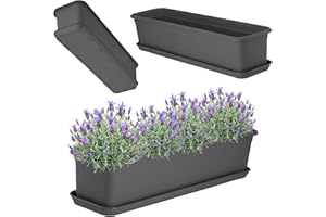 ‎KADAX KADAX Blumenkasten 60 cm Anthrazit mit Untersetzer – Balkonkasten aus Kunststoff, Pflanzkasten für Innen- und Außenbereiche, Blumentopf für Balkon, Terrasse, Fensterbank