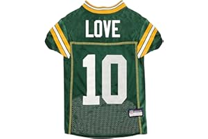 PETS FIRST NFLPA Jordan Love PET Jersey, NFL Dog Shirt, Size Large, Green Bay Packers Mesh Jersey for Dogs