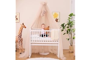 ALAVYA HOME Ciel de lit en tulle de 120 cm pour bébé et berceau, moustiquaire avec 2 pompons et barre, décoration chambre bébé, protège et enchantera