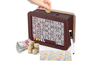 YUNYODA Hucha de Madera con Contador, Caja de Dinero Reutilizable con números marcados, Hucha Retro para Billetes de niños, Ayuda a niños y Adultos el hábito de Ahorrar (1000 €)