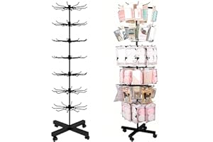 FWTXZTER Espositore Girevole per Articoli, Espositori con Ganci per Negozio, 7 Livelli Scaffale Calzini Negozi con Ruote da Terra per Metallo Portachiavi Palline Schedine Biglietti Auguri