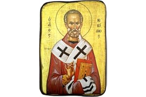 ICONSGR Icona di San Nicola Battista in legno, greca cristiano ortodossa, fatto a mano / a0