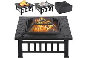 Yaheetech Outdoor Fire Pit 81cm Square Firepit 3-in-1 Heat-Resistant Metal Garden Stove for Barbecue, Heating, Cooling Drinks