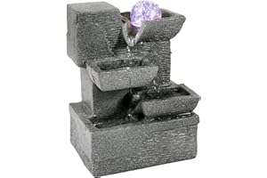 Dyna-Living Indoor Water Fountain,Environmental Resin Meditation Fountain,Tabletop Fountain,Indoor Waterfall Feature with Crystal Ball and Light for Home Office Decor Relaxation 6''X4''X8''