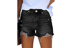 Roskiky Jeans Damen High Waist Ripped Stretch Denim Hot Pants Jeans Shorts Damen