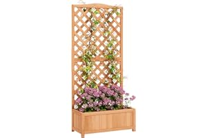 Outsunny Letto per Orto Rialzato da Esterno con Grigliato, Fioriera da Esterno con Traliccio per Piante Rampicanti in Legno di Abete, per Fiori e Verdure, per Giardino e Balcone, 76x36x170 cm, Marrone