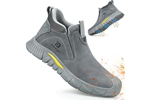 LAoutun Safety Boots Mens Slip on CE Certified Steel Toe Cap Boots Work Shoes Lightweight Splash Proof Safety Shoes Puncture Proof Construction Boot Fashionable Protective Working Boot for Men