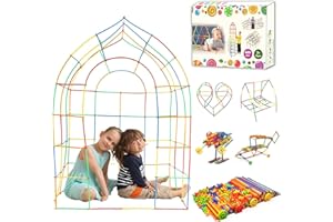 SIENIANLINE Kit De Construcción De Fuertes 480pcs (Incluye 96 Tubos, 76·5 Conectores y 4 Ruedas) para Niños 3 a 12 años, Juego De Construcción para Interiores con Palos De Construcción -Reutilizable