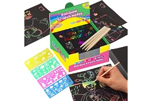 JurciCat 200 Scratch Art Barn Set Bladregnbågsskrappapper Med 4 Träpennor Och 4 Färgstenciler För Barn Skrapbildssats För Ritning Och Hantverk Diy Roliga Spel (8,5 * 8,5 Cm)