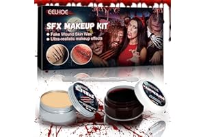 FAMKEEP Kit per Trucchi Halloween Make Up, Kit di Cera per Cicatrici, con Gel di Sangue Finto, Raschietto, Adatto,Trucco per Cicatrici per Giochi di Ruolo e Feste di Halloween