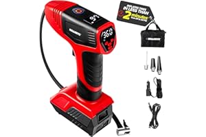 EMSON Bullseye Pro Car Tyre Inflator Air Compressor Portable 150 PSI Car Tyre Pump with Gauge Display Screen & Built in LED Lights, Rechargeable Digital Tyre Inflator/Electric Tyre Pumps for Cars/Bikes