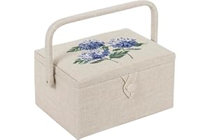 Hobby Gift Exclusif Medium Couture Craft Hobby Boîte de Rangement, Plateau d'accessoires, Coussin à épingles, Poche, Poignée en PVC Couvercle brodé 18,5 x 25,5 x 14,5 cm, Hydrangea