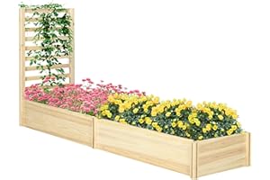 Outsunny Jardinera Exterior Grande de Madera Jardinera con Enrejado para Plantas Trepadoras y 2 Cajas de Cultivo para Terraza Patio Balcón 230x60x110 cm Madera Natural