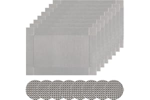 Famibay Silver Placemats and Coasters Sets of 8 Washable Place Mats 8 and Coasters Heat Resistant Table Mats for Kitchen Dining Restaurant