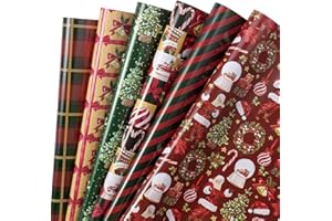 RUSPEPA Papel De Regalo Navideño, Diseño Vintage De Papá Noel, Árbol De Navidad, Caja De Regalo, Papel De Regalo Para Navidad, Fiestas, Cumpleaños Y Manualidades. 6 Hojas Plegadas, 50 X 70 Cm.