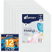 Exerz Lot de 12 Panneaux de Toile 20x20cm- Cartons entoilés-Tableaux en