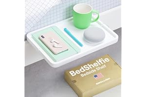 BedShelfie Bedside Shelf for Bunk Bed & Top Bunk, College Dorm Room Essentials, Loft Bed Accessories, Clip On Nightstand Snack Organizer, Floating Bed Side Table Tray Storage - Minimalist White Wood