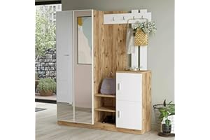 Dmora Mobile da Ingresso Borealis, Entratina Appendiabiti, Composizione per atrio, Consolle portaoggetti Multifunzione, 147x38h180 cm, Quercia e Bianco