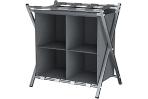 Huhote Luggage Rack with Storage, Metal Folding Suitcase Stand Portable Luggage Racks for bedroom,2 Tier Suitcase Luggage Travel Chest Storage Stand for Home Bedroom,1x Grey